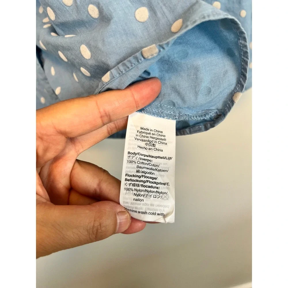 Madewell Blue Polka Dot Cotton Puff Sleeve Peplum Button Front Top L1607 Size 2